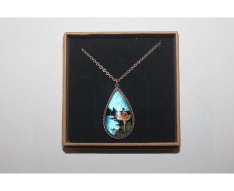 A Thomas Mott style butterfly wing pendant and chain, approx. 18gms total weight 