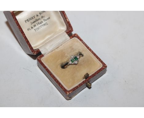 An 18ct gold Art Deco style ring set with green and white stones, ring size L, approx. weight 1.8gms AF