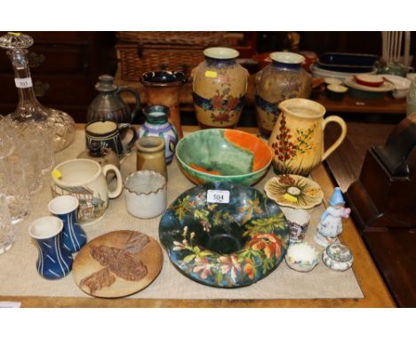 A quantity of Studio pottery and other items to include Bernard Rooke, shaped floral dish marked to base; a Crown Ducal runni