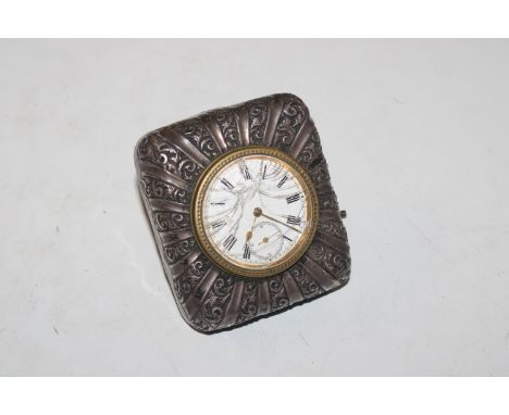 A Birmingham silver cased desk clock makers mark ELG with key, numbered to the reverse 610449 AF
