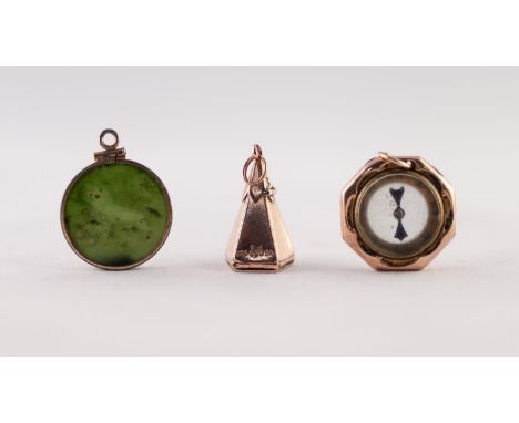 MASONIC STAR CHARM, A NEPHRITE INTAGLIO AND A COMPASS FOB, 13.39g gross (3)