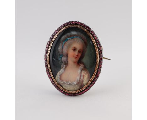 A LATE 19TH CENTURY OVAL PORTRAIT MINIATURE OF COUNTESS POTZKA, NIECE OF THE LAST KING OF POLAND, contained in a white metal 