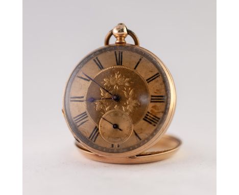 EARLY 20TH CENTURY 14ct GOLD OPEN FACED KEYWIND POCKET WATCH, the 15 jewels patent lever movement having compensation balance