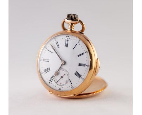 FRENCH EARLY 20th CENTURY GOLD COLOURED METAL OPEN FACED POCKET WATCH with keyless quarter repeating movement actuated by a p
