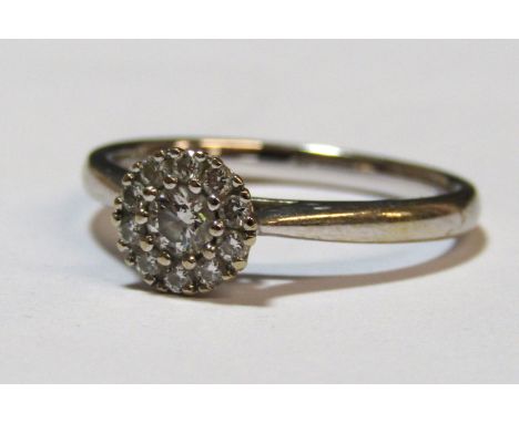 18ct white gold round brilliant cut diamond cluster ring, 0.26ct, SI1, colour G, - ring size M