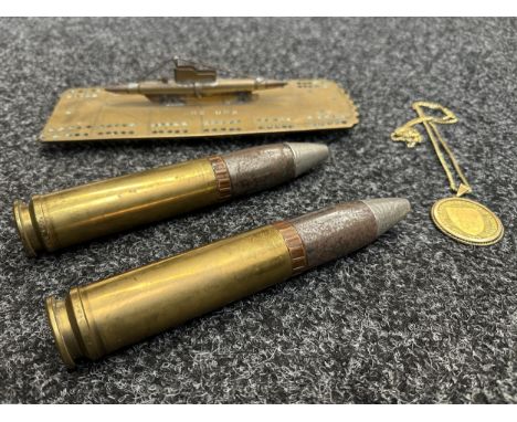 WW2 British Royal Navy Trench Art Crib Board Submarine HMS Una made from brass and 1940 dated .303 cartridge cases: Pair of p