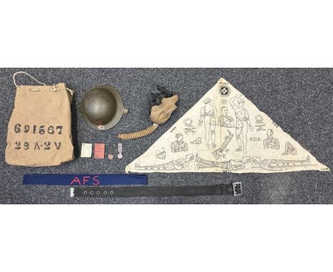 WW2 British named NFS Group comprising of: 1939 dated Steel Helmet with original decals, complete with liner size 7 maker mar