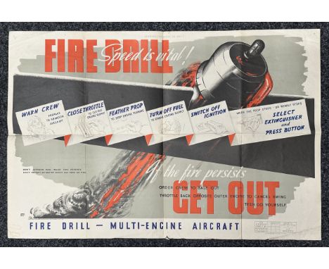 WW2 British RAF Training Poster "Fire Drill Speed is Vitial. Fire Drill Multi Engine Aircraft". Size 76cm x 50cm.