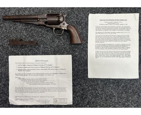 US Civil War Provenanced Remington Percussion Cap .44 Cal New Model Revolver serial number 91921 with 200 mm long barrel. Mak