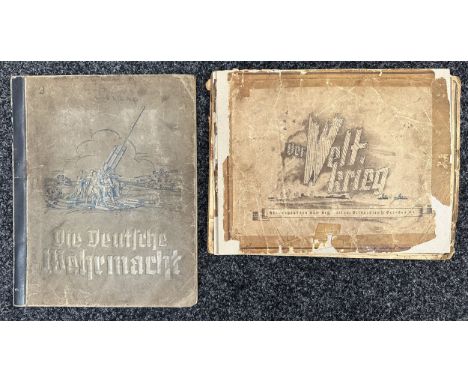 WW2 Third Reich Cigarette Card Album "Die Deutsche Wehrmacht" missing some cards. Along with another "Der Welt Krieg" in very