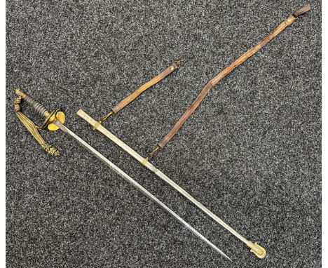 US Civil War Union Army Officers Sword with double edged blade with etched decoration to both sides, named "JG Overton" on on