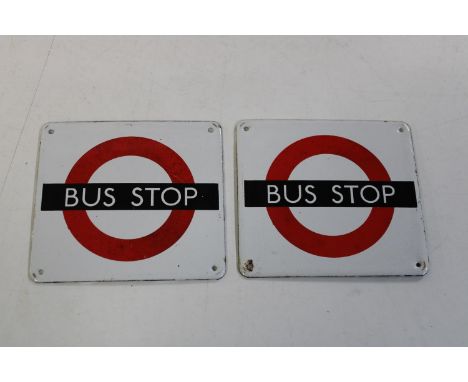 Pair of vintage enamel bus stop signs 10cm x 11cm 