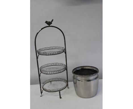A vintage metal cake stand with glass inserts &amp; ice bucket collection only 