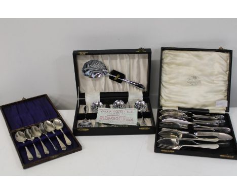 Three sets of vintage cased spoons &amp; cutlery 
