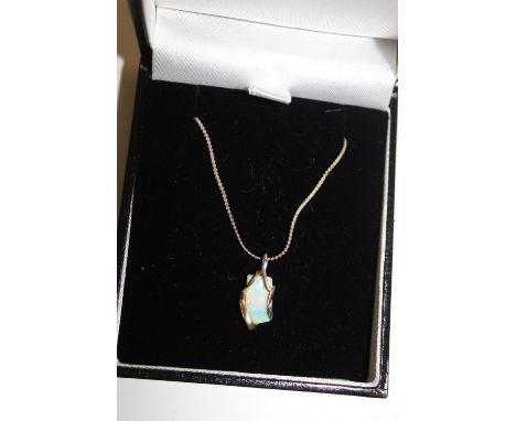 A 925 silver chain with silver &amp; natural opal pendant 