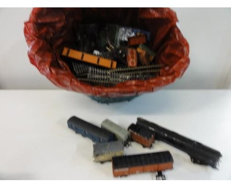 A selection of model railway track &amp; carriages etc 