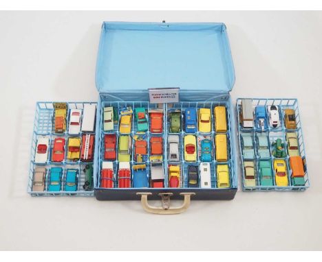 A MATCHBOX vintage carry case containing a quantity (47) of mostly MATCHBOX diecast cars - VG cars in F/G case