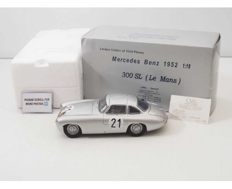 A CMC M-029 1/18 scale diecast 1952 Mercedes Benz 300SL Le Mans #21 race car, with original tag - VG/E in VG box