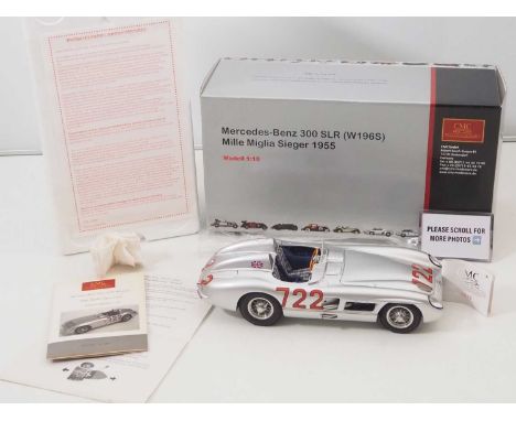 A CMC M-066 1/18 scale diecast Mercedes Benz 300 SLR (W196S) Mille Miglia Sieger 1955 race car, with original tag and paperwo