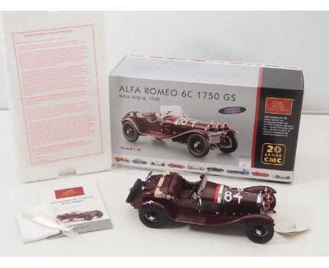 A CMC M-141 1/18 scale diecast Alfa-Romeo 6C 1750 GS, 1930 Mille Miglia, Nuvolari #84 race car, limited edition '20 years of 