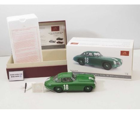 A CMC M-158 1/18 scale diecast 1952 Mercedes Benz 300SL (W194) GroBer Preis von Bern in green #18, with original tag, accesso