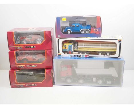 A group of Czech produced pressed steel / tinplate models by KADEN together with another diecast 1:43 scale truck and a large