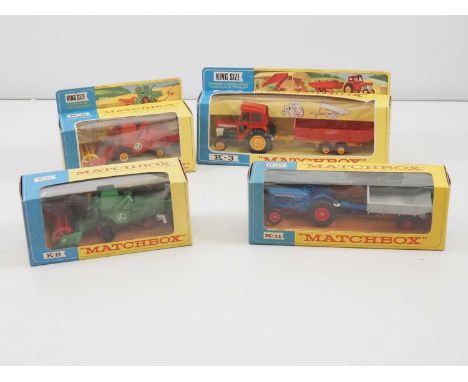 A group of MATCHBOX King Size diecast agricultural vehicles comprising K-3 and K-11 tractor/trailer sets and 2x K-9 Combine H