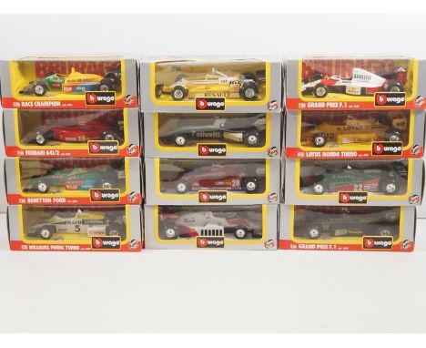 A group of BBURAGO 1:24 scale diecast Formula 1 cars of various types - VG/E in VG boxes (12)