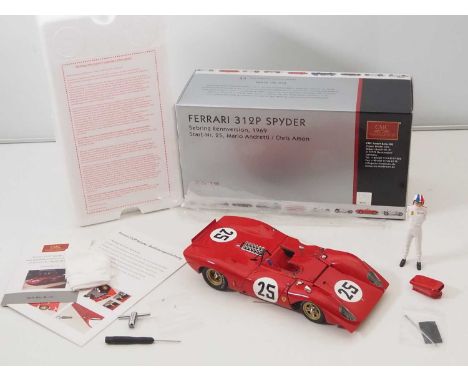 A CMC M-095 1/18 scale diecast Ferrari 312P Spyder 1969  race car, with original tag, accessories, driver figure and paperwor