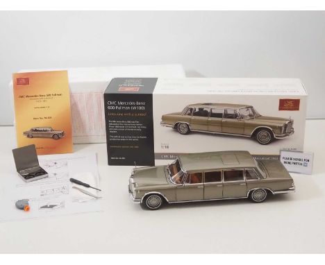 A CMC M-204 1/18 scale diecast Mercedes-Benz 600 W100 Pullman Limousine with sunroof 1963-1981, with accessories and paperwor