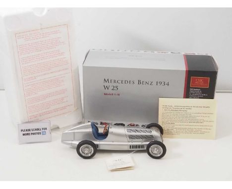A CMC M-033 1/18 scale diecast Mercedes Benz 1934 W25 race car, with original tag and paperwork - VG/E in VG box