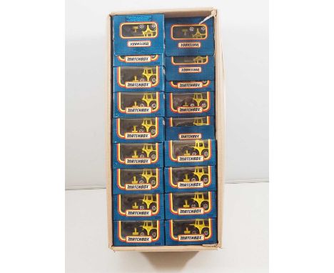 A MATCHBOX trade pack of German promotional Tractor Shovel diecast models in lemon yellow with 'Thomae Mucosolvan' tampo prin