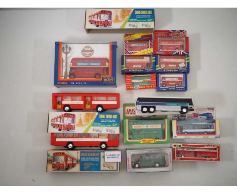 A group of Far East manufacture (mostly Hong Kong) plastic and diecast buses, some based on London types, including 2x fricti