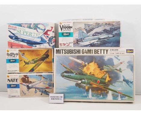 A group of unbuilt plastic aircraft kits by HASEGAWA in 1:72 scale together with an example in 1:200, unchecked but all appea