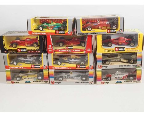 A group of BBURAGO 1:24 scale diecast Formula 1 cars of various types - VG/E in VG boxes (11)