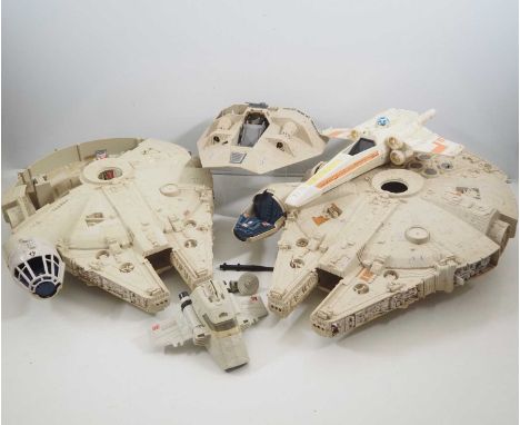 Star Wars: A small selection of vintage PALITOY / KENNER Star Wars vehicles to include 2 x  Millennium Falcon, Snowspeeder, C