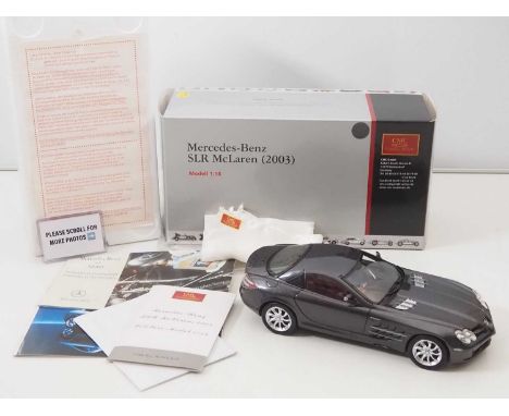 A CMC M-045B 1/18 scale diecast Mercedes Benz SLR McLaren 2003 - metallic anthracite version with red leather interior -  wit