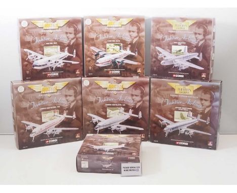 A group of 1:144 scale CORGI AVIATION ARCHIVE diecast airplanes from the 'Frontier Airlines' series - VG/E in VG boxes (7)