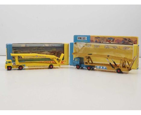 A pair of MATCHBOX King Size diecast car transporters comprising a K-8 Guy variant and a K-11 DAF variant (slight crush to wi