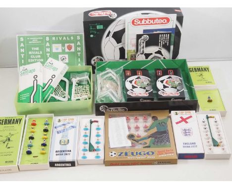 A group of modern table football games and teams by SUBBUTEO, SANTIAGO and others to include a Subbuteo Italian Edition, all 