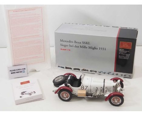A CMC M-055 1/18 scale diecast Mercedes-Benz SSKL Sieger bei der Mille Miglia 1931  race car, with original tag and paperwork
