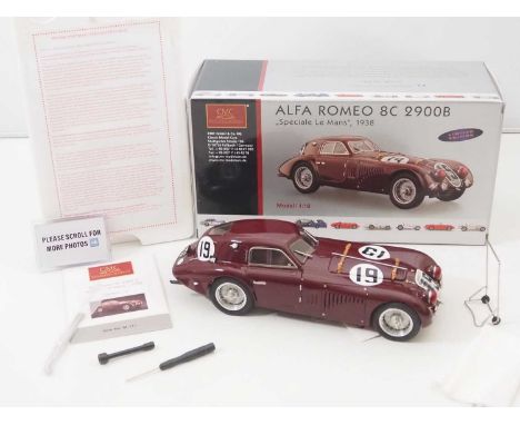 A CMC M-111 1/18 scale diecast Alfa Romeo 8C 2900B Speciale Le Mans 1938 race car, with original tag and paperwork - VG/E in 