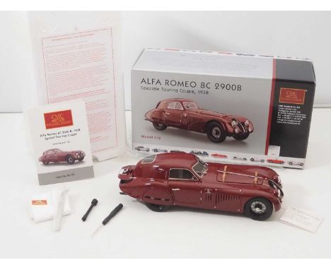 A CMC M-107 1/18 scale diecast Alfa Romeo 8C 2900B, 1938 Speciale Touring Coupe - dark red with black spoked wire wheels -  w