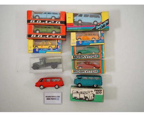A group of USSR produced vintage diecast cars and vans, one unboxed - VG in G/VG boxes where boxed (10)