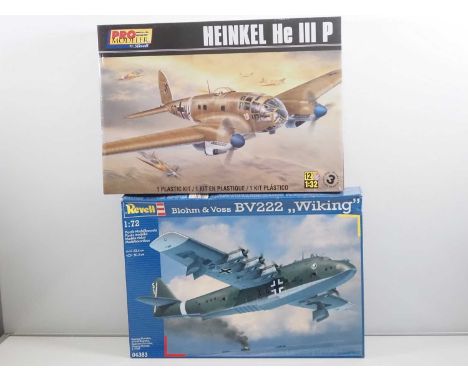 A pair of REVELL unbuilt plastic military aircraft kits comprising a 1:32 scale Heinkel He III P no. 85-5628, factory shrinkw