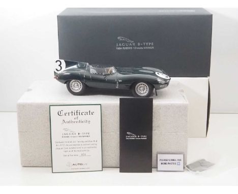 An AUTOART 1/12 scale diecast Jaguar D-Type 1954 Rheims 12 hours winner race car - VG/E in VG box