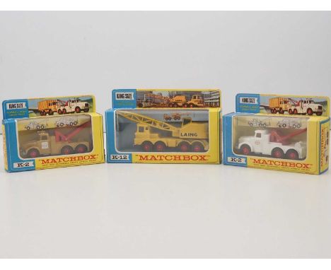 A group of MATCHBOX King Size diecast lorries comprising a K-12 Scammell Mobile Crane and 2x K-2 Scammell Heavy Wreck Trucks 