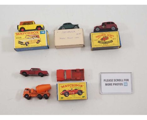 A small group of boxed and unboxed MATCHBOX series 1-75 regular wheels comprising boxed #17 (box end flap replaced), #18 (one