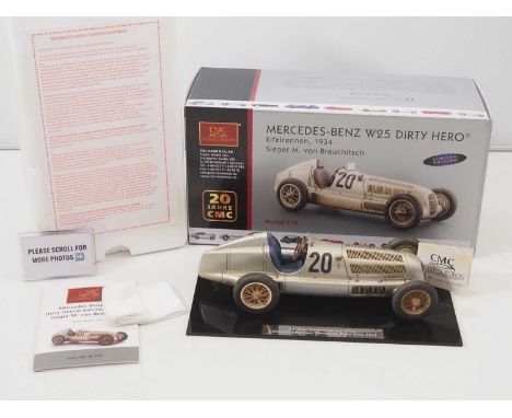 A CMC M-147 1/18 scale diecast Mercedes-Benz W25, #20 Eifel Race, 1934 race car, limited edition "DIRTY HERO" 20 Years of CMC