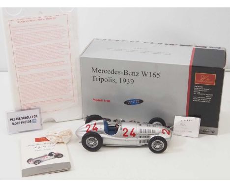 A CMC M-074 1/18 scale diecast Mercedes Benz W165 Tripoli 1939 race car, with original tag and paperwork - VG/E in VG box